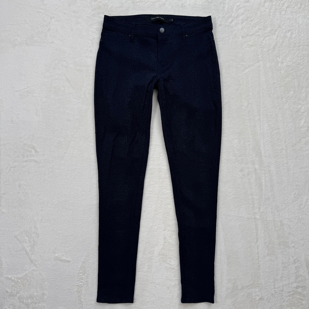 Calvin Klein Jeans Pants Womens 2‎ Navy Blue Snakeskin Textured Skinny Trousers